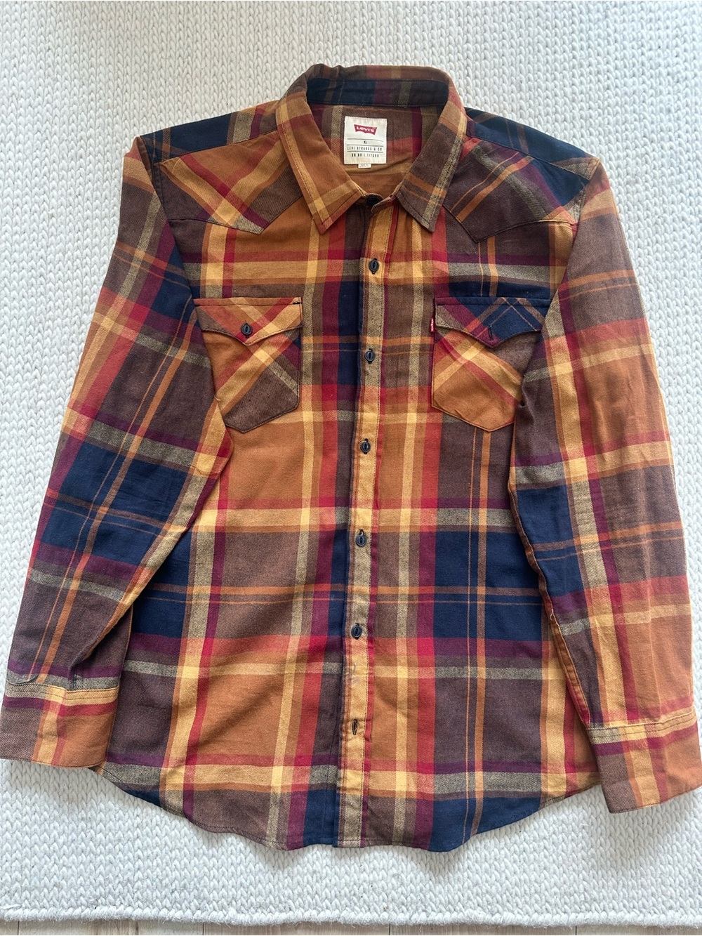 Levi's Men's Long-Sleeve Plaid Flannel Shirt - Burnt Orange/Navy